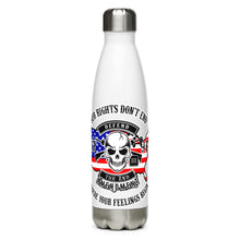 Load image into Gallery viewer, Red White and Blue Our Rights Don't End White Tumbler Bottle