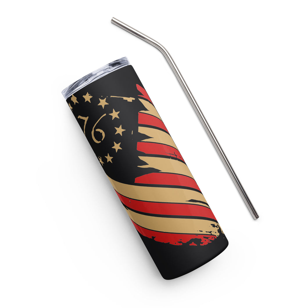 1776 Distressed Flag Black Tumbler Cup