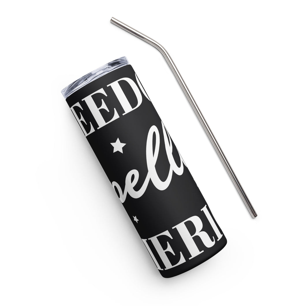 Freedom Spelled America Black Tumbler Cup