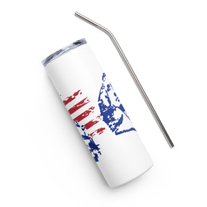 Red White and Blue Mount Rushmore with Flag White Tumbler Cup