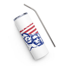 Load image into Gallery viewer, Red White and Blue Mount Rushmore with Flag White Tumbler Cup