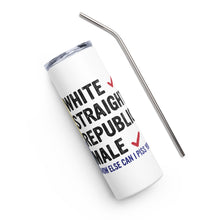 Load image into Gallery viewer, White, Straight, Republican, Male White Tumbler Cup