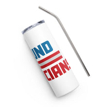 Load image into Gallery viewer, Red White and Blue Defund Politicians White Tumbler Cup