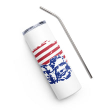 Load image into Gallery viewer, Red White and Blue Mount Rushmore with Flag White Tumbler Cup