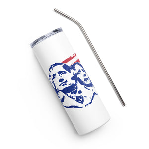 Red White and Blue Mount Rushmore with Flag White Tumbler Cup