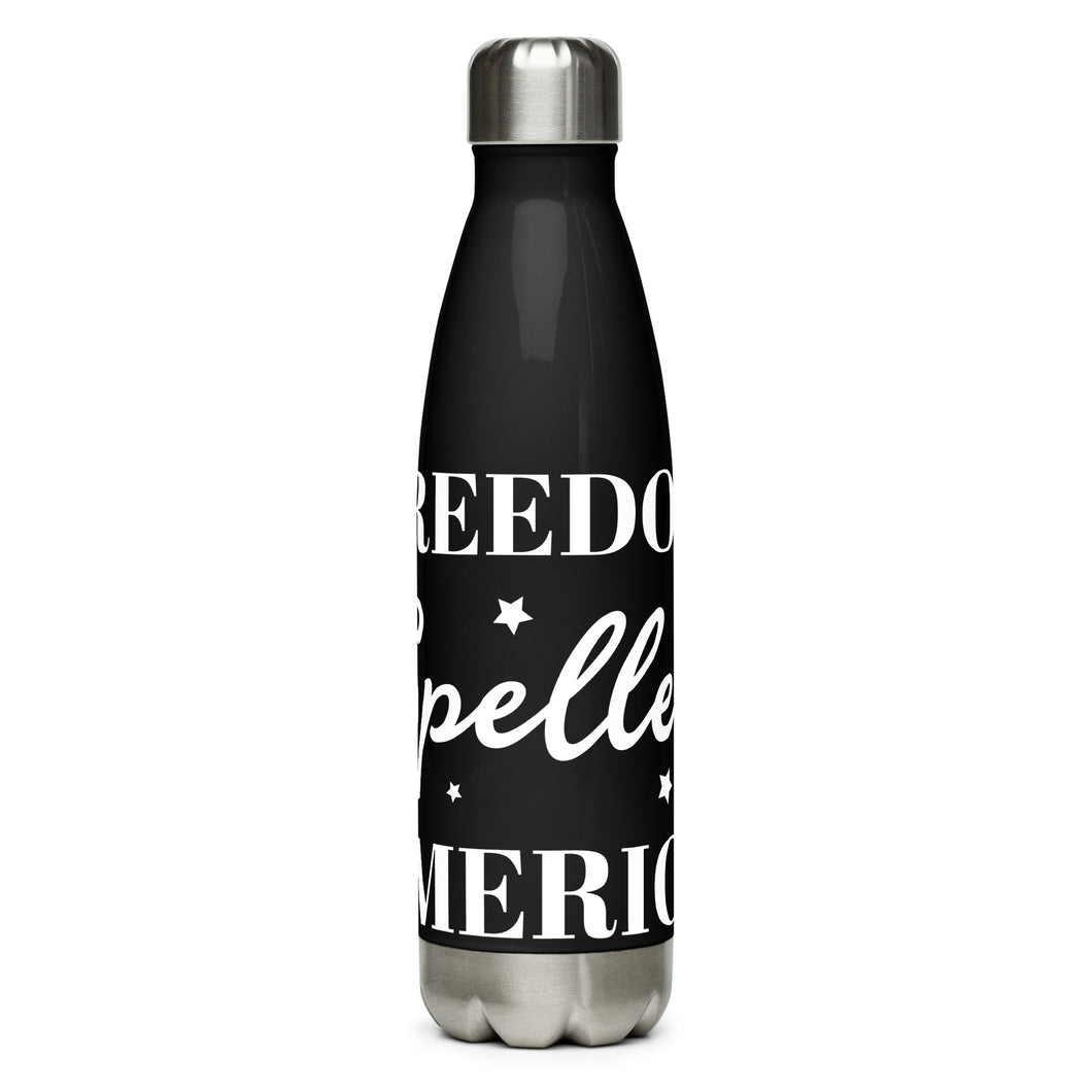 Freedom Spelled America Black Tumbler Bottle