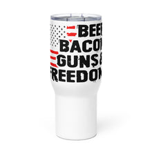 Load image into Gallery viewer, Beer Bacon Guns &amp; Freedom Tumbler with a handle