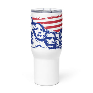 Mount Rushmore with Flag (Red White and Blue) Tumbler with a handle