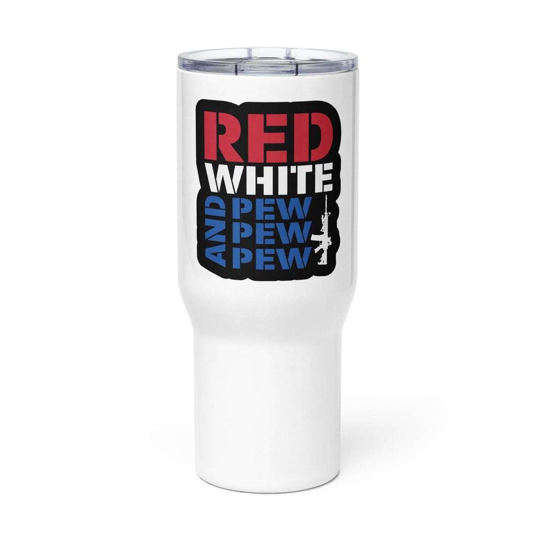 Red White and Pew Tumbler with a handle