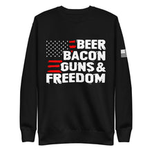 Load image into Gallery viewer, Beer Bacon Guns &amp; Freedom Fleece Sweatshirt