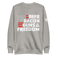 Load image into Gallery viewer, Beer Bacon Guns &amp; Freedom Fleece Sweatshirt