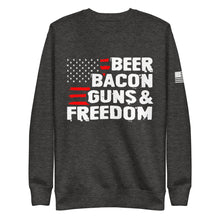 Load image into Gallery viewer, Beer Bacon Guns &amp; Freedom Fleece Sweatshirt