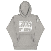 Load image into Gallery viewer, Never Apologize for Being a Patriot Hoodie